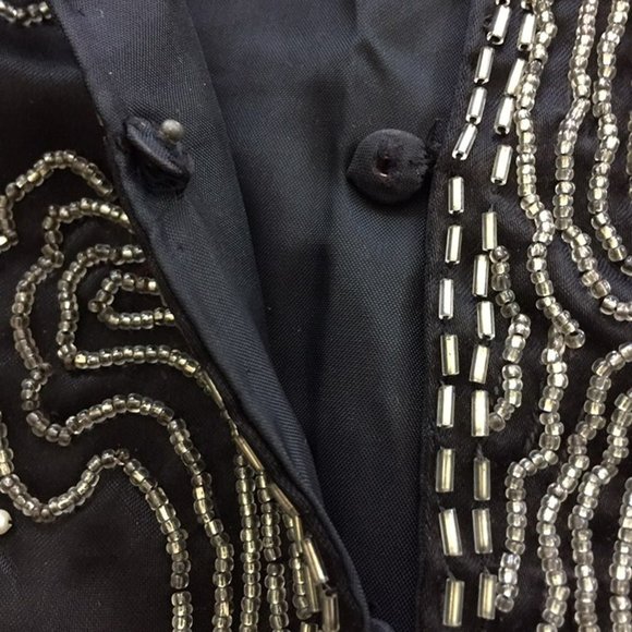 Handmade Embroidered Beaded Plus Size 22-24 Black Vest Pearl Beads Yellow Flower - Picture 6 of 7